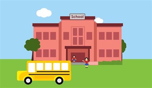 school bus and schoolhouse